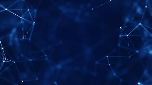 Abstract concepts of cybersecurity technology and digital data protection. Protect internet connection with polygons, dots and lines in the middle of blurry images with dark blue background. stock photo