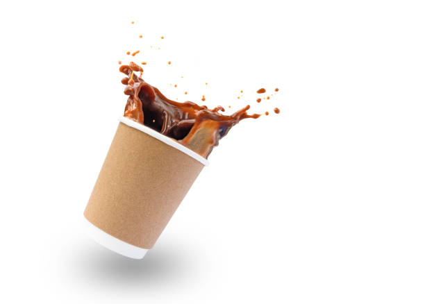 istock falling disposable paper cup with coffee splash on white background 1403599122