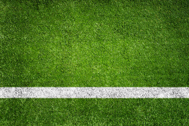 rayas blancas césped fútbol campo verde fondo - soccer soccer field grass artificial turf fotografías e imágenes de stock