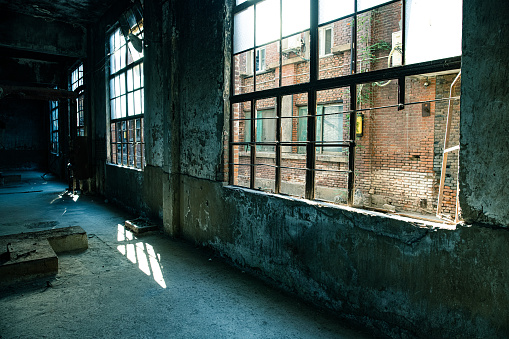 Abandoned factory building window