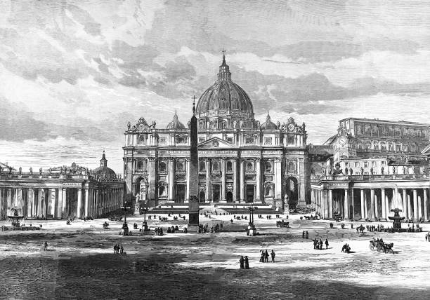 로마, 성 베드로 대성당 - style st peters basilica travel destinations architecture stock illustrations