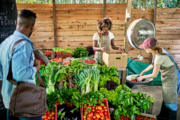 istock Customer at organic farm vegetable display 1403606838