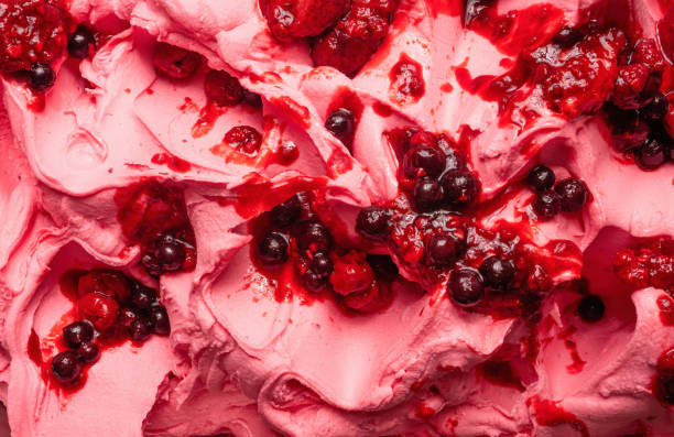 Frozen Forest Fruits flavour gelato - full frame detail. Close up of Ice cream. stock photo