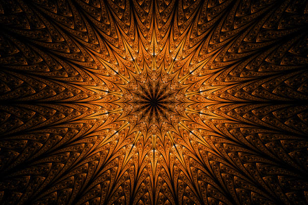 Computer generated abstract illustration golden star layer wall background, Kaleidoscope design background, Concept Unique Mandala Kaleidoscopic creative inimitable graphic design