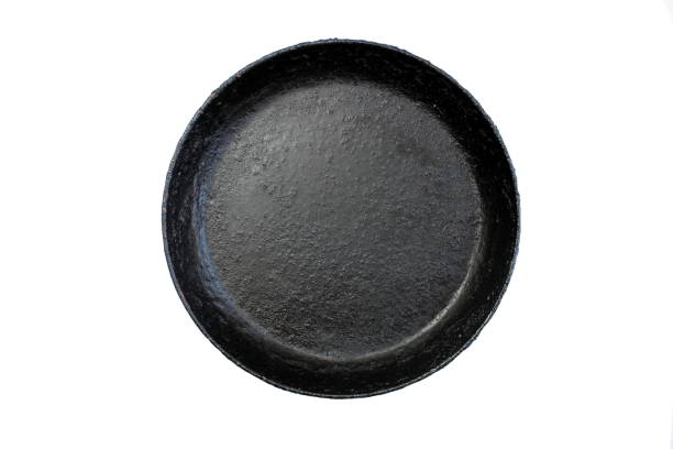 istock An iron small frying pan stands on a white background. 1403617173