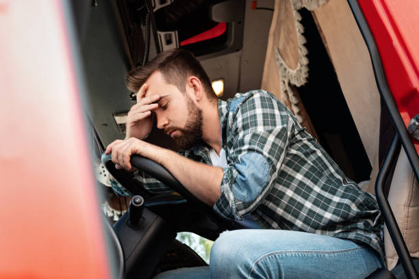 istock Tired truck driver feeling sleepy and sick 1403617365