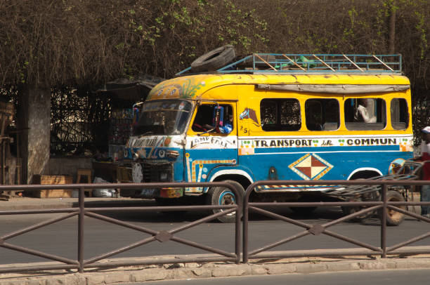 Bus on the road in the city of Dakar. stock photo