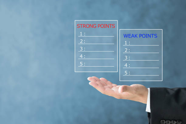 Business man's hand raising storng and weak lists