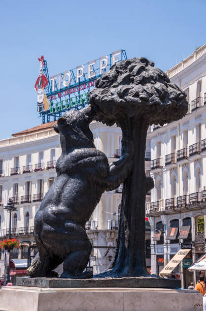 Overlooking the Plaza Mayor is the iconic Tio Pepe sign in Madrid, Spain.  The sign was first erected in 1936 and has many homes in Madrid, but is now back to its' original location.