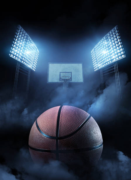 Basketball hoop and ball Basketball hoop and ball in a basketball court. It was prepared by modelling and rendering. basketball ball stock pictures, royalty-free photos & images