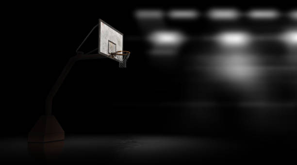 Basketball stadium and spotlights stock photo