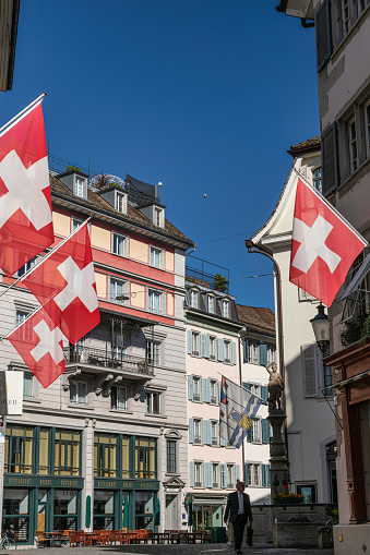Historical houses and facades in the old town of Zurich, Switzerland