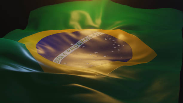 Brazil Flag Side Angle View stock photo
