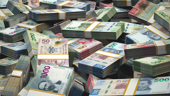 3D Render of Mexican Peso Money Bundles