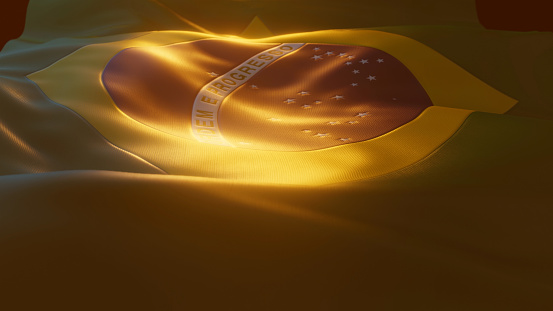 Bandera de Brasil en primer plano con iluminación atmosférica photo
