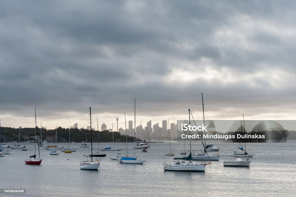 Watsons Bay in Sydney, Australia. Water with Yacht and Cityscape in background Sydney Stock Photo
