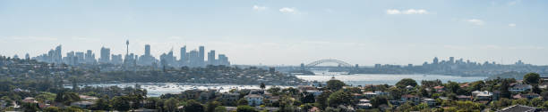 porto de sydney. cityscape. darling point, point piper, harbor bridge, panorama photo. austrália - sydney harbor panoramic sydney australia skyline - fotografias e filmes do acervo