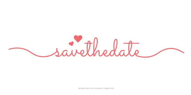 Vector illustration of Save the date - wedding lettering design. Heart shape vector illustration. Stock illustration
