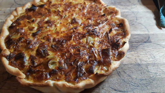French homemade vegan Quiche Lorraine tart - Savory pie