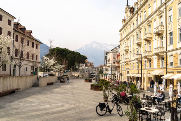 bikes in the city of meran/merano - merano imagens e fotografias de stock