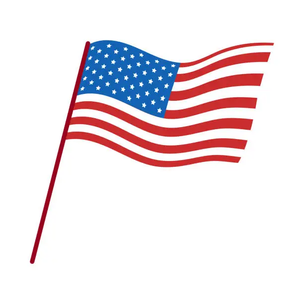 Vector illustration of Vector USA flag. American flag blowing in the wind. USA Independence day.