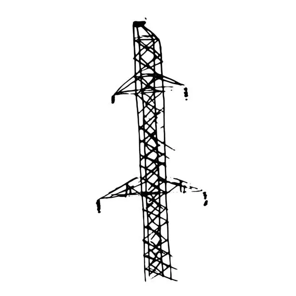 Vector illustration of Illustration of an electric tower. Hand-drawn sketch