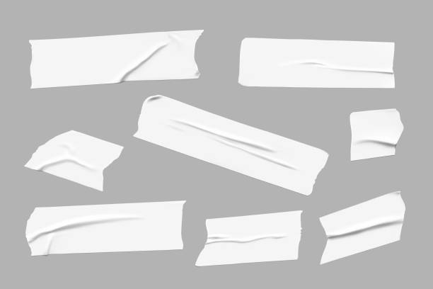 벡터 접착 테이프. 사실적인 흰색 끈끈한 테이프 줄무늬 세트 - adhesive tape stock illustrations