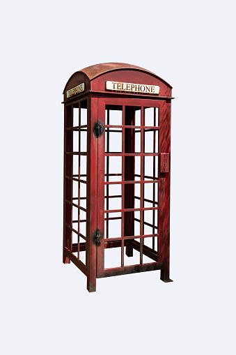 Old telephone booth in isolated on white background clipping path include. Traditional phone box