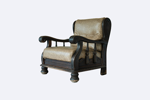 Old style wood vintage armchair isolated on white background clipping path include.