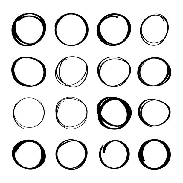 Vector collection of hand drawn line circles with editable stroke Vector circles with editable stroke. Carefully layered and grouped for easy editing. picture frame frame ellipse black stock illustrations