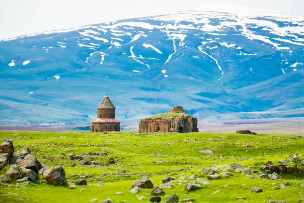 Ani site of historical cities (Ani Harabeleri). Important trade route Silk Road in Middle Agesand. Historical Church and temple in Ani, Kars, Turkey. Ani site of historical cities (Ani Harabeleri). Important trade route Silk Road in Middle Agesand. Historical Church and temple in Ani, Kars, Turkey. ani harabeleri stock pictures, royalty-free photos & images