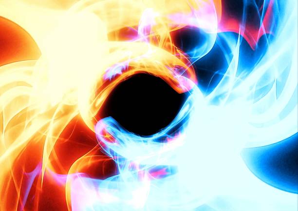 istock 3D illustration of red and blue fire swirling 1403641214