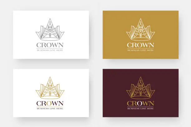 Vector illustration of Original linear image of the crown. Isolated vector emblem. Illustration in simple flat style.