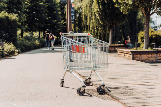 Abandoned shopping cart in a park