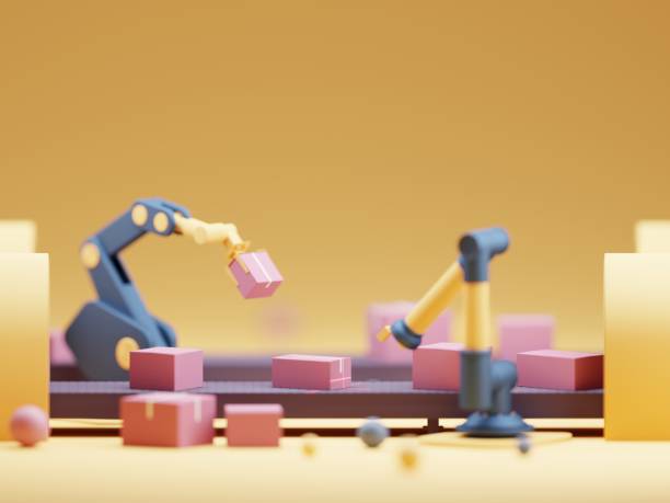 istock Automated Robotic Arm Distributing Cardboard Boxes In A Distribution Warehouse 1403649540