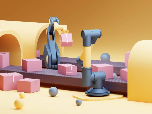 istock Robotic Arm Taking A Cardboard Box From Conveyor Belt 1403649542