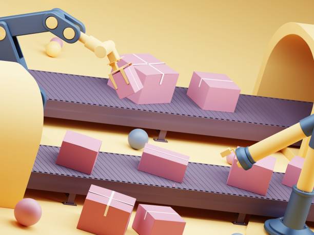 istock Automated Robotic Arm Distributing Cardboard Boxes In A Distribution Warehouse 1403649545