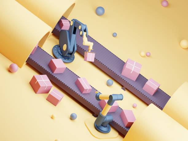 istock Automated Robotic Arm Distributing Cardboard Boxes In A Distribution Warehouse 1403649550