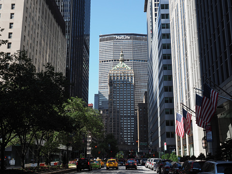 New York, USA - June 21, 2019: The MetLife Building and 230 Park Avenue on a beautiful summer day.