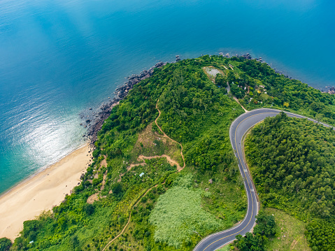 Aerial view of Hai Van Pass and Lang Co bay which is very famous destination.