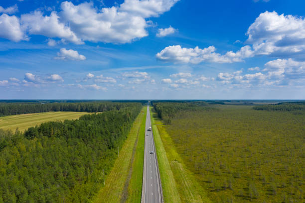 istock Aerial top view on country road 1403650268