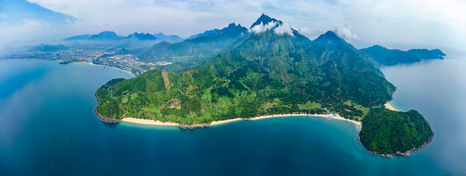 Aerial view of Hai Van Pass and Lang Co bay which is very famous destination.