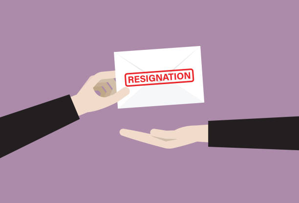 The employee is sending a resignation envelope to the manager Great resignation, Leaving, Occupation, Employee retention, Early retirement resignation stock illustrations