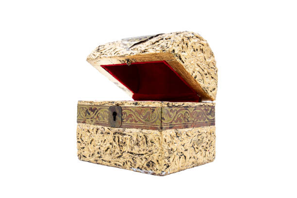 istock An old golden retro treasure box isolated on white background 1403658109