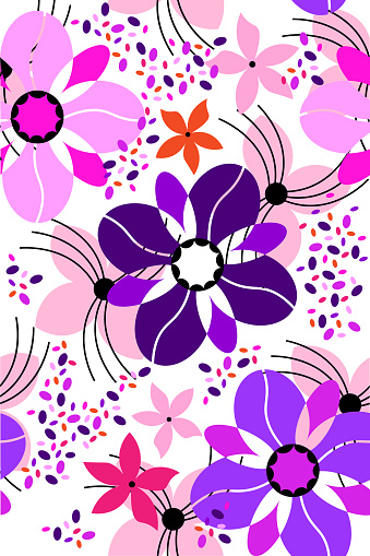 Vector illustration of a flower pattern. Purple color variations. Spring and summer concept, textile design.