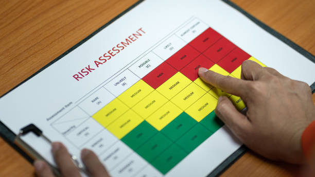 identify the risk assessment matrix at "high" level. - risk management imagens e fotografias de stock