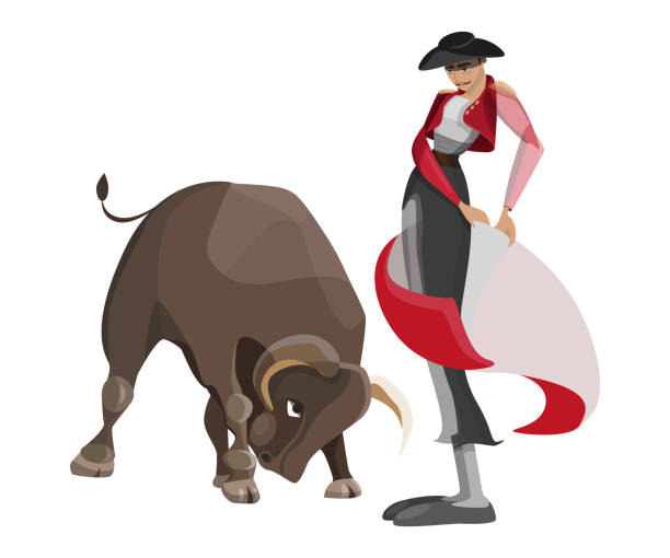 Spanish Bullfighting In Cartoon Style Vector Illustration Of Evil Bull And  Matador In A Red Cape Stock Illustration - Download Image Now - iStock