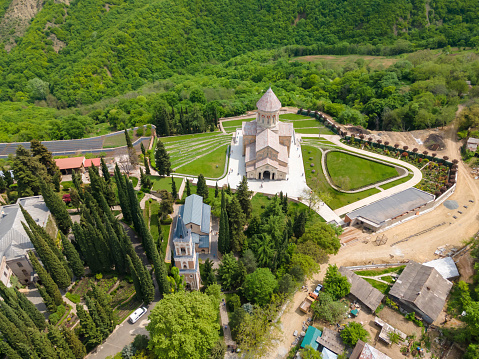 Aerial view of Church of the Mother of God in the Ananuri Fortress