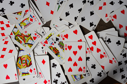 Background of playing cards on the table