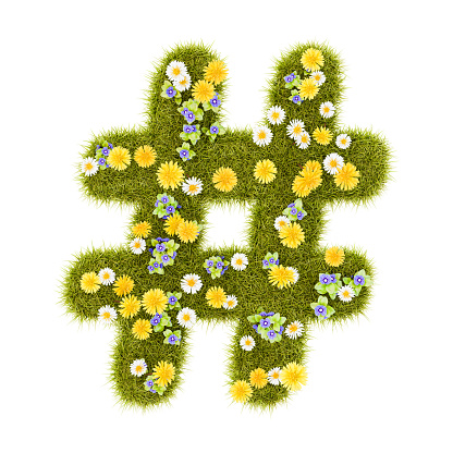 Flowery Grassy Hash Symbol Shape Isolated on White Background 3D Illustration